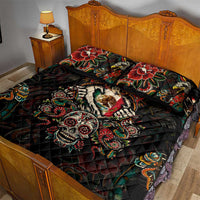 Mexico Sugar Skull Quilt Bed Set Tattoo Art Mexican Flag