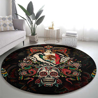 Mexico Sugar Skull Round Carpet Tattoo Art Mexican Flag