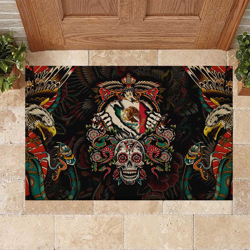 Mexico Sugar Skull Rubber Doormat Tattoo Art Mexican Flag