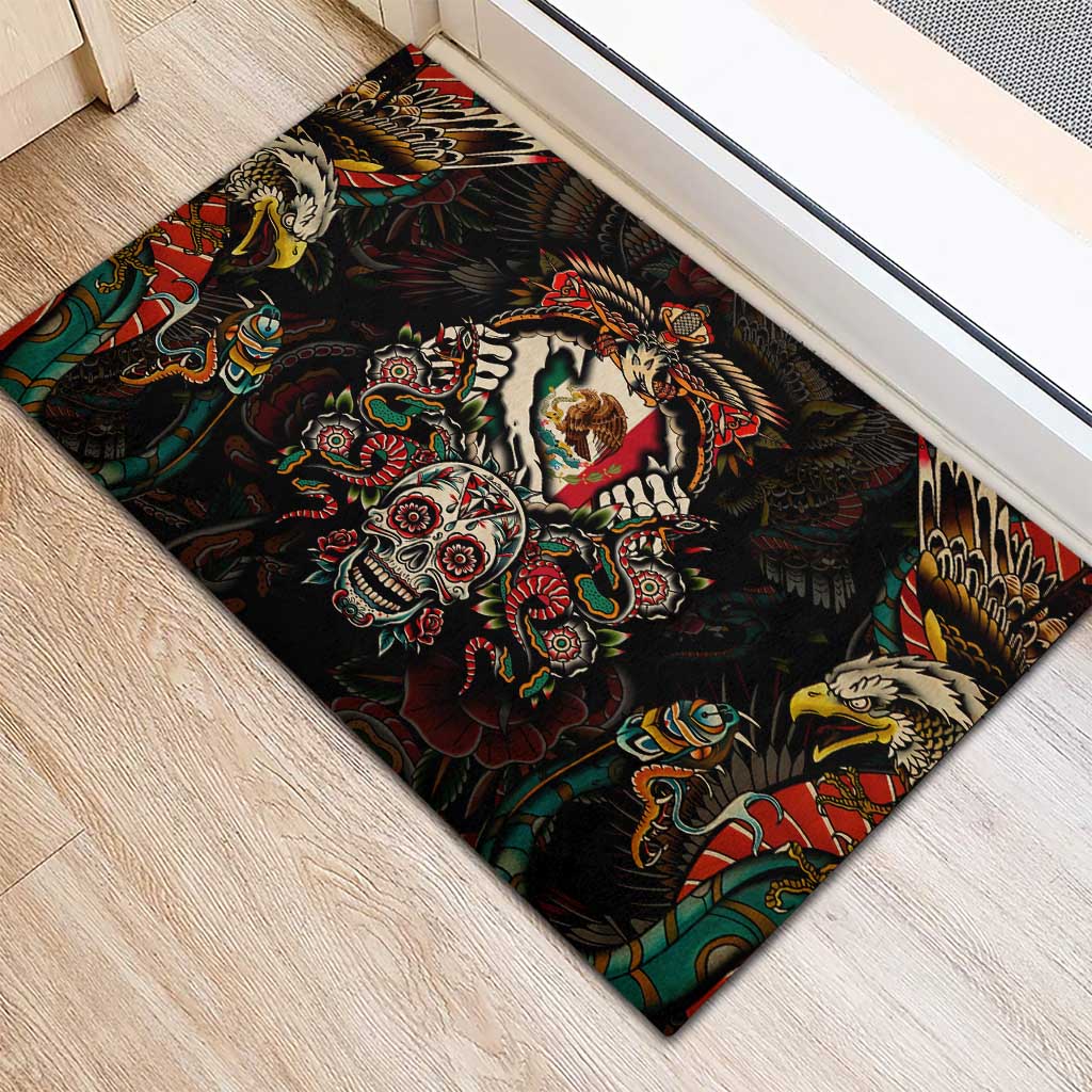 Mexico Sugar Skull Rubber Doormat Tattoo Art Mexican Flag