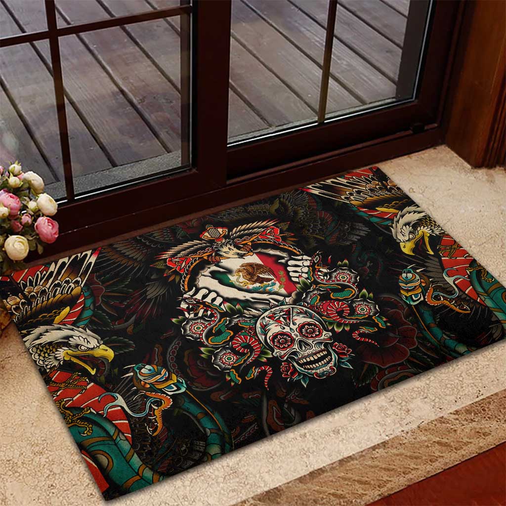 Mexico Sugar Skull Rubber Doormat Tattoo Art Mexican Flag