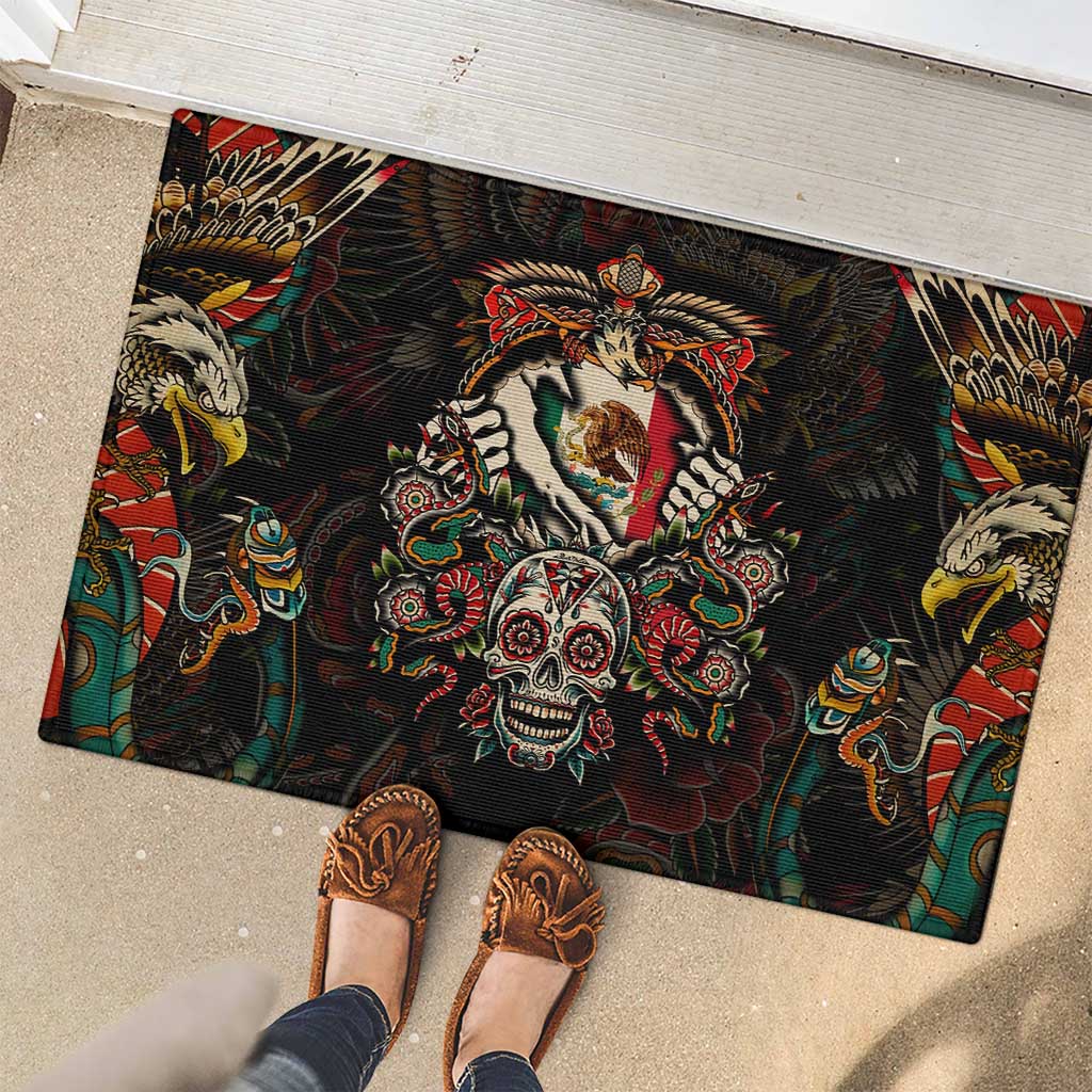 Mexico Sugar Skull Rubber Doormat Tattoo Art Mexican Flag
