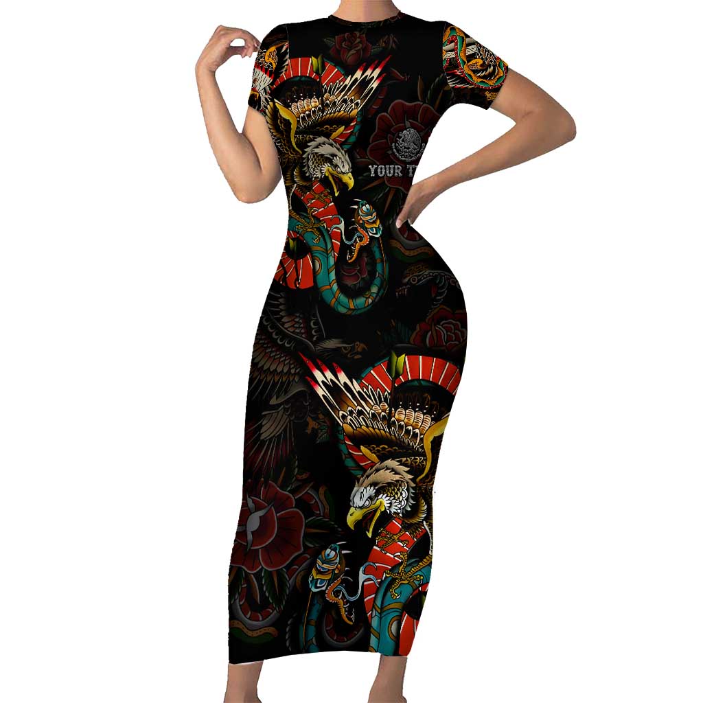 Mexico Sugar Skull Short Sleeve Bodycon Dress Tattoo Art Mexican Flag