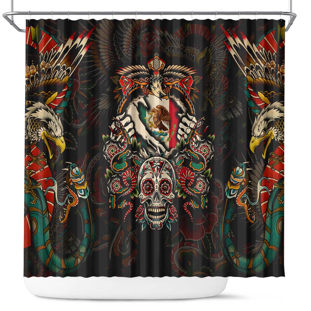 Mexico Sugar Skull Shower Curtain Tattoo Art Mexican Flag