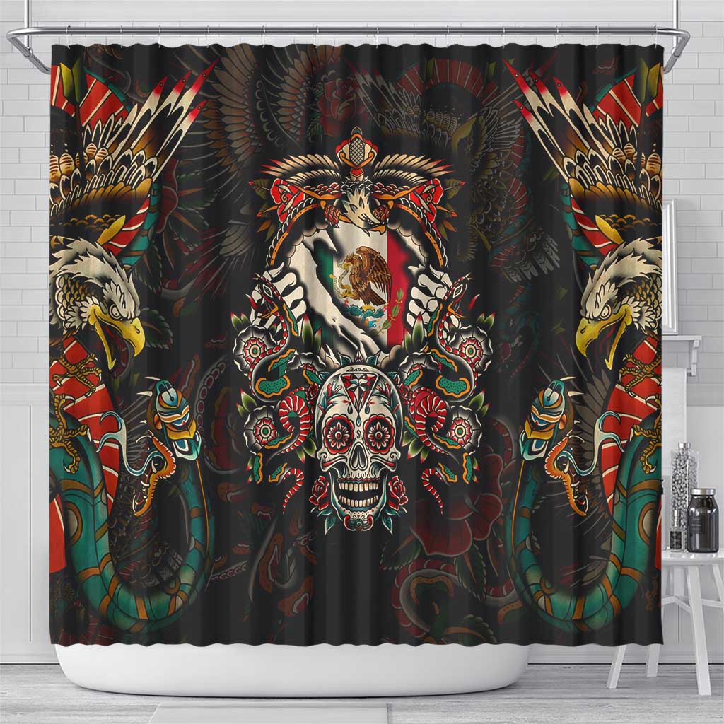 Mexico Sugar Skull Shower Curtain Tattoo Art Mexican Flag
