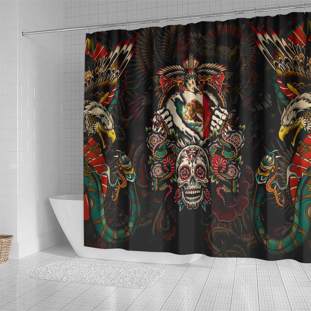 Mexico Sugar Skull Shower Curtain Tattoo Art Mexican Flag