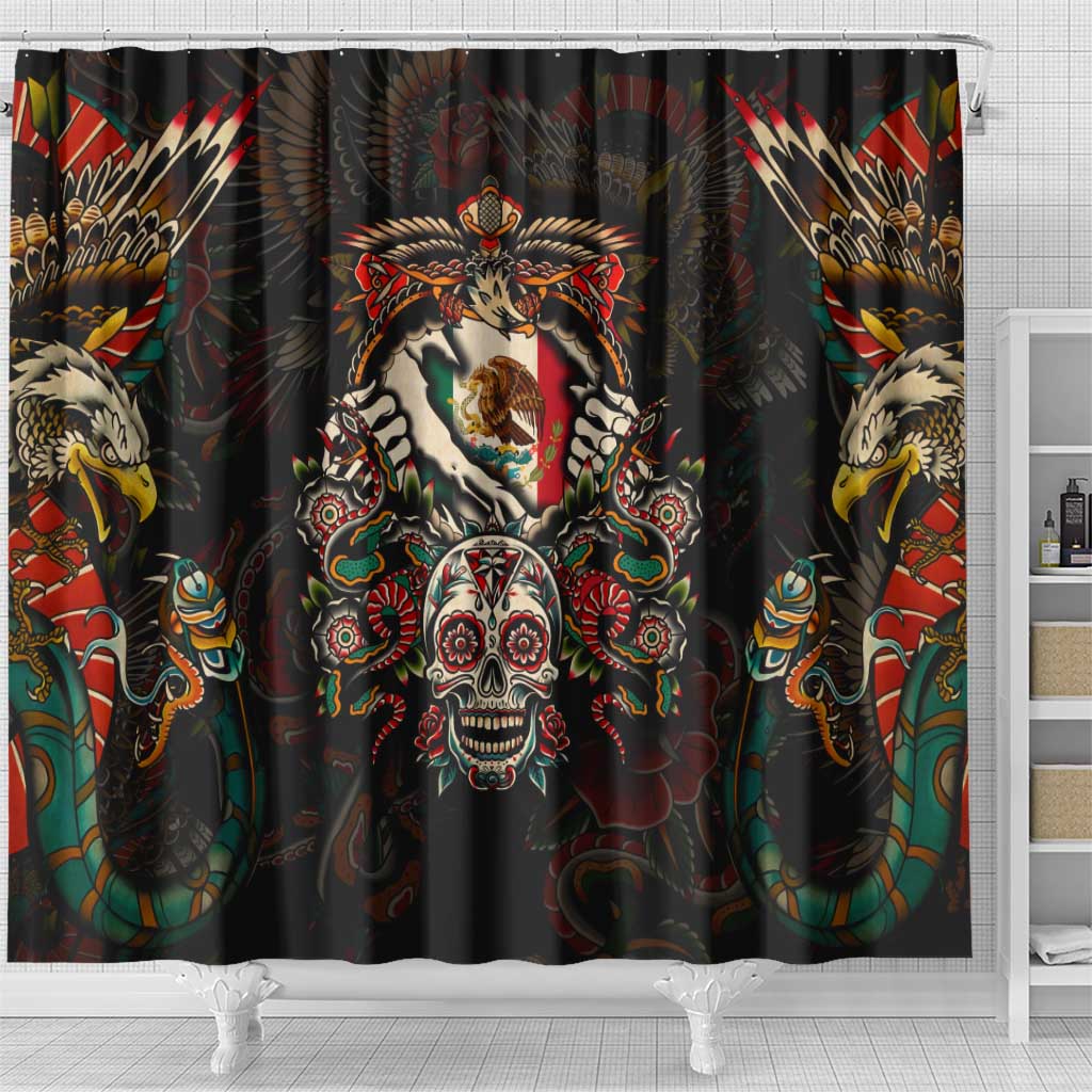 Mexico Sugar Skull Shower Curtain Tattoo Art Mexican Flag
