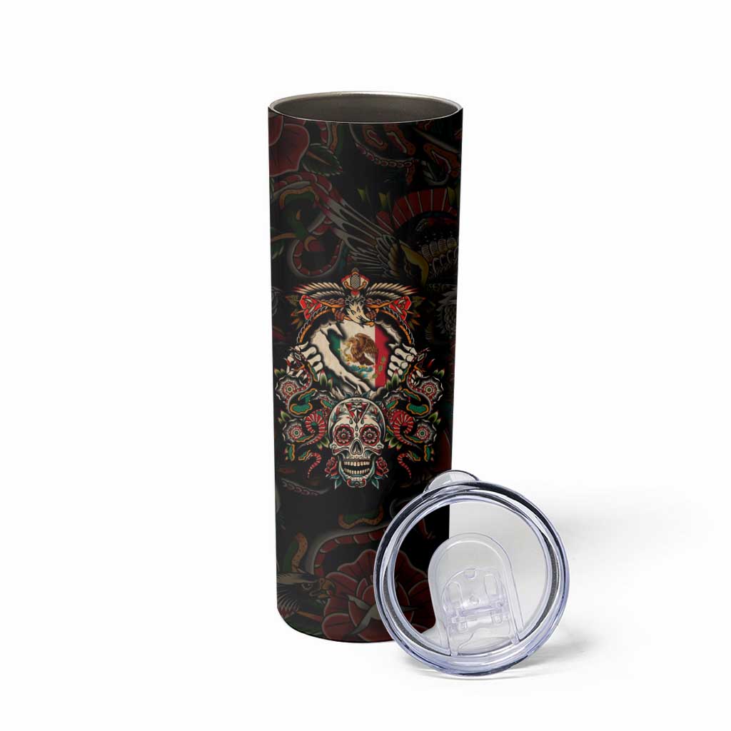 Mexico Sugar Skull Skinny Tumbler Tattoo Art Mexican Flag