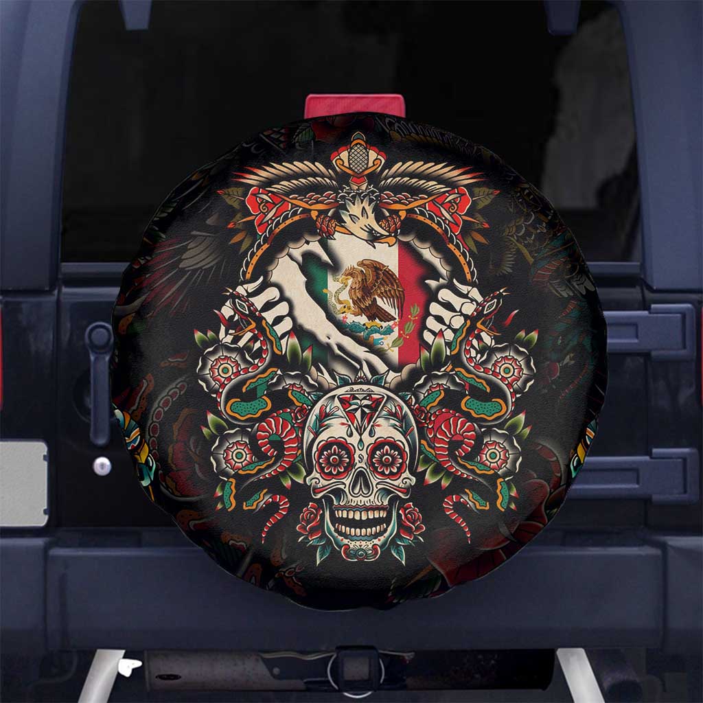 Mexico Sugar Skull Spare Tire Cover Tattoo Art Mexican Flag
