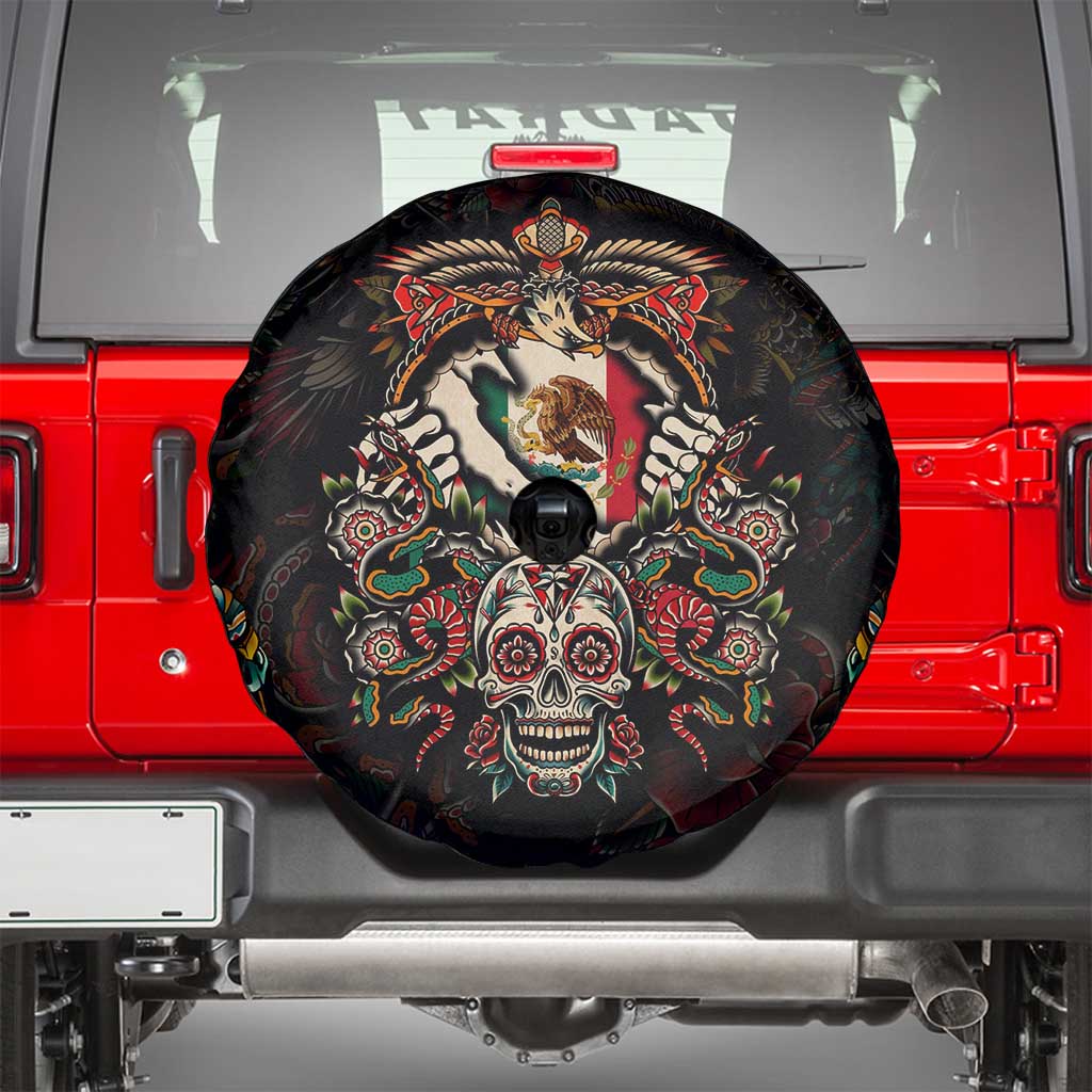 Mexico Sugar Skull Spare Tire Cover Tattoo Art Mexican Flag