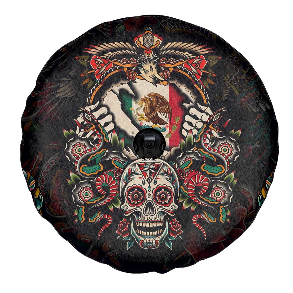 Mexico Sugar Skull Spare Tire Cover Tattoo Art Mexican Flag
