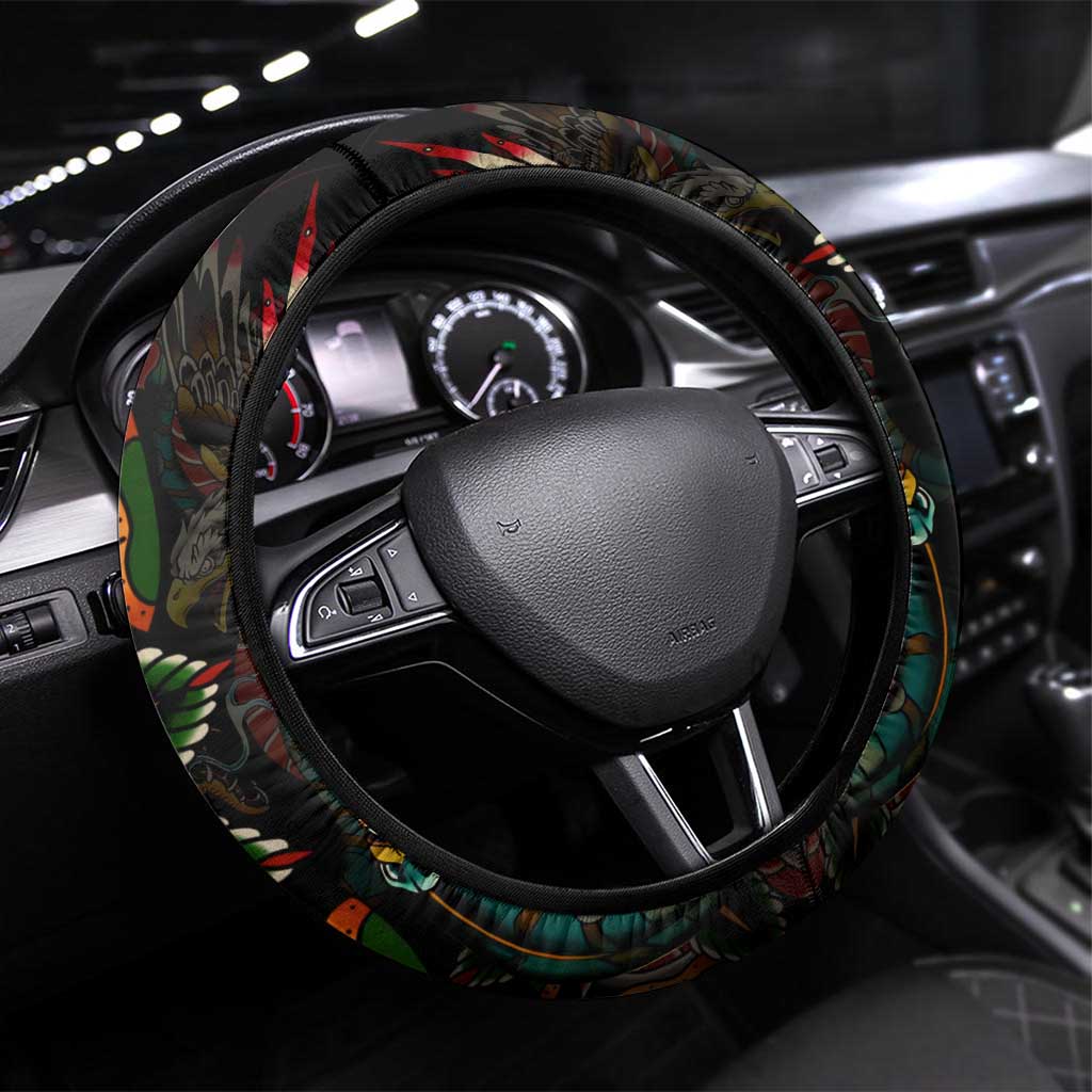 Mexico Sugar Skull Steering Wheel Cover Tattoo Art Mexican Flag