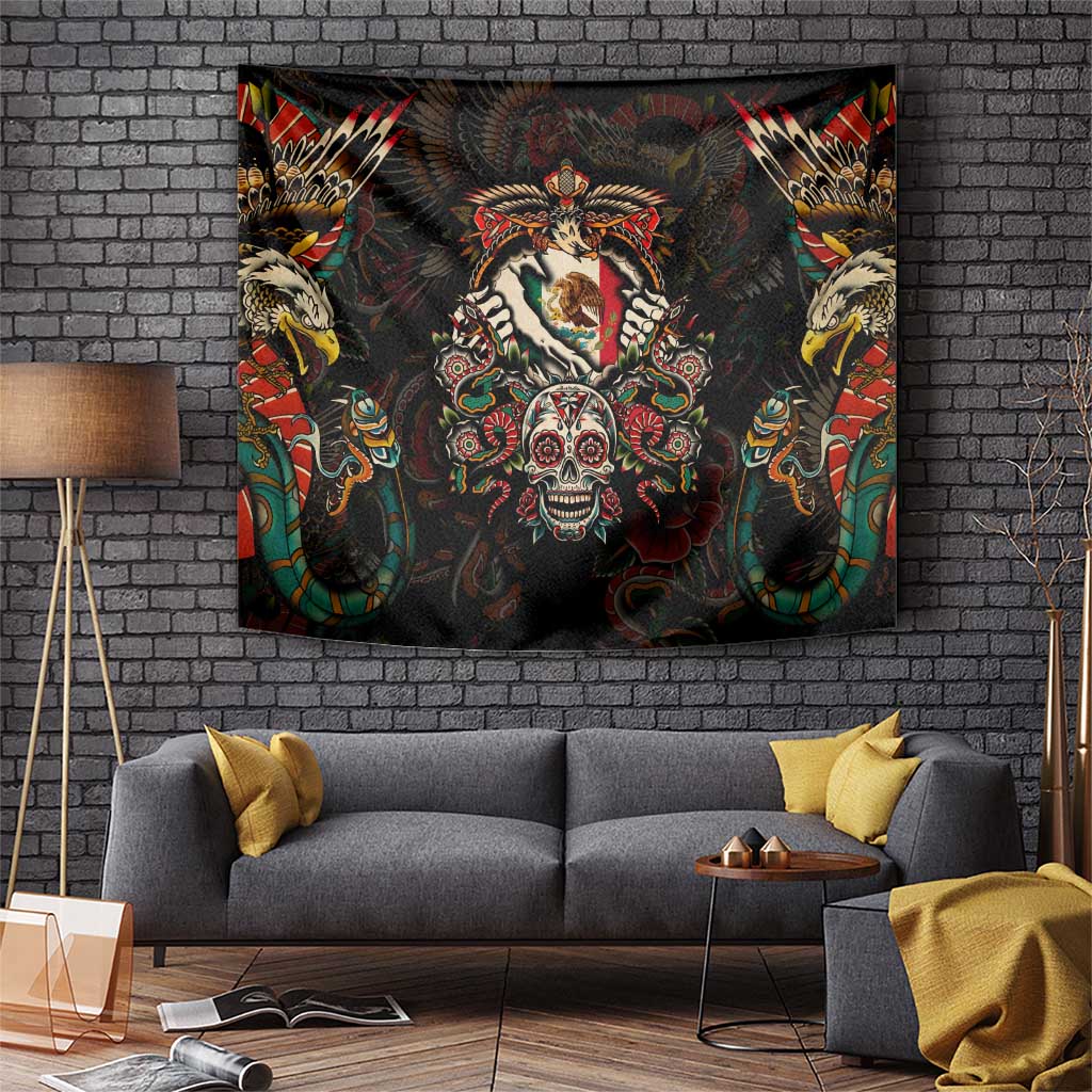Mexico Sugar Skull Tapestry Tattoo Art Mexican Flag