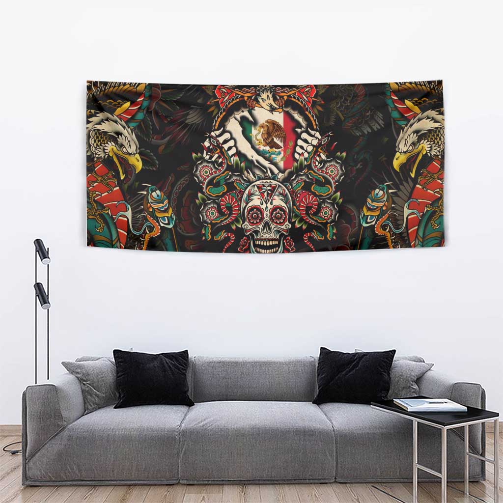 Mexico Sugar Skull Tapestry Tattoo Art Mexican Flag