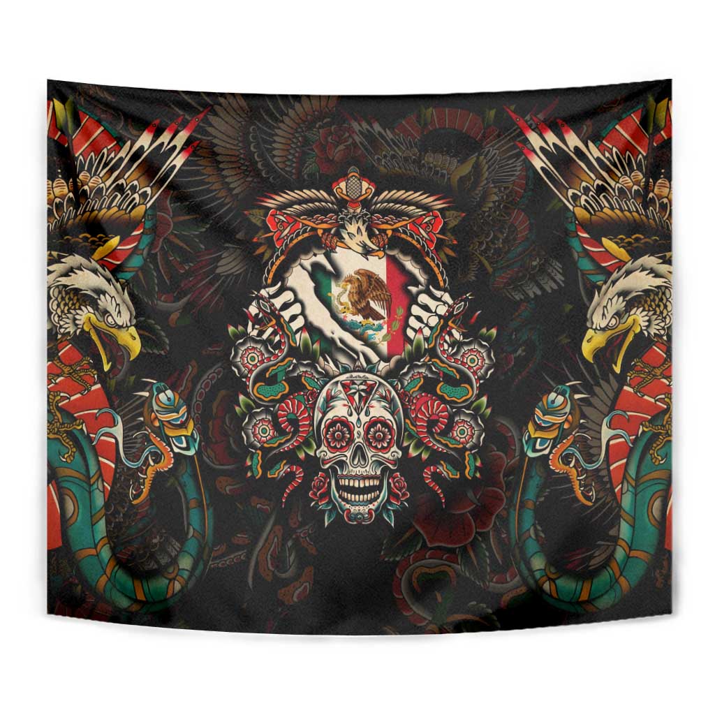 Mexico Sugar Skull Tapestry Tattoo Art Mexican Flag