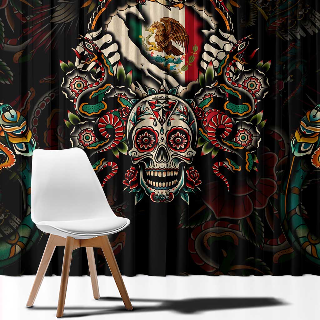 Mexico Sugar Skull Window Curtain Tattoo Art Mexican Flag