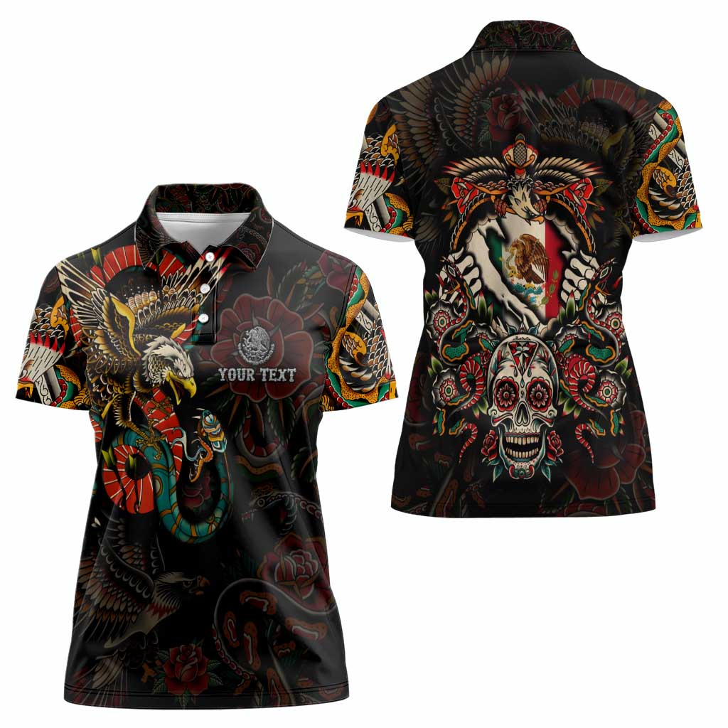 Mexico Sugar Skull Women Polo Shirt Tattoo Art Mexican Flag