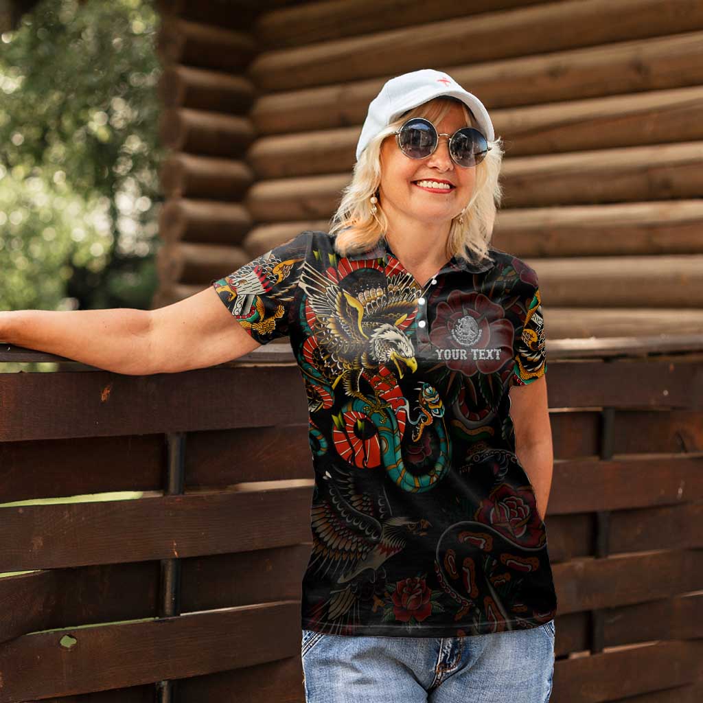 Mexico Sugar Skull Women Polo Shirt Tattoo Art Mexican Flag