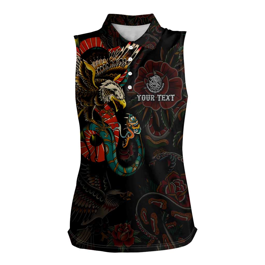 Mexico Sugar Skull Women Sleeveless Polo Shirt Tattoo Art Mexican Flag