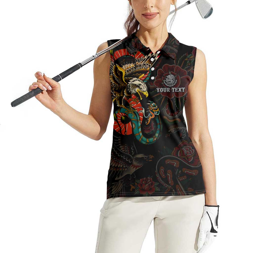 Mexico Sugar Skull Women Sleeveless Polo Shirt Tattoo Art Mexican Flag