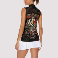 Mexico Sugar Skull Women Sleeveless Polo Shirt Tattoo Art Mexican Flag