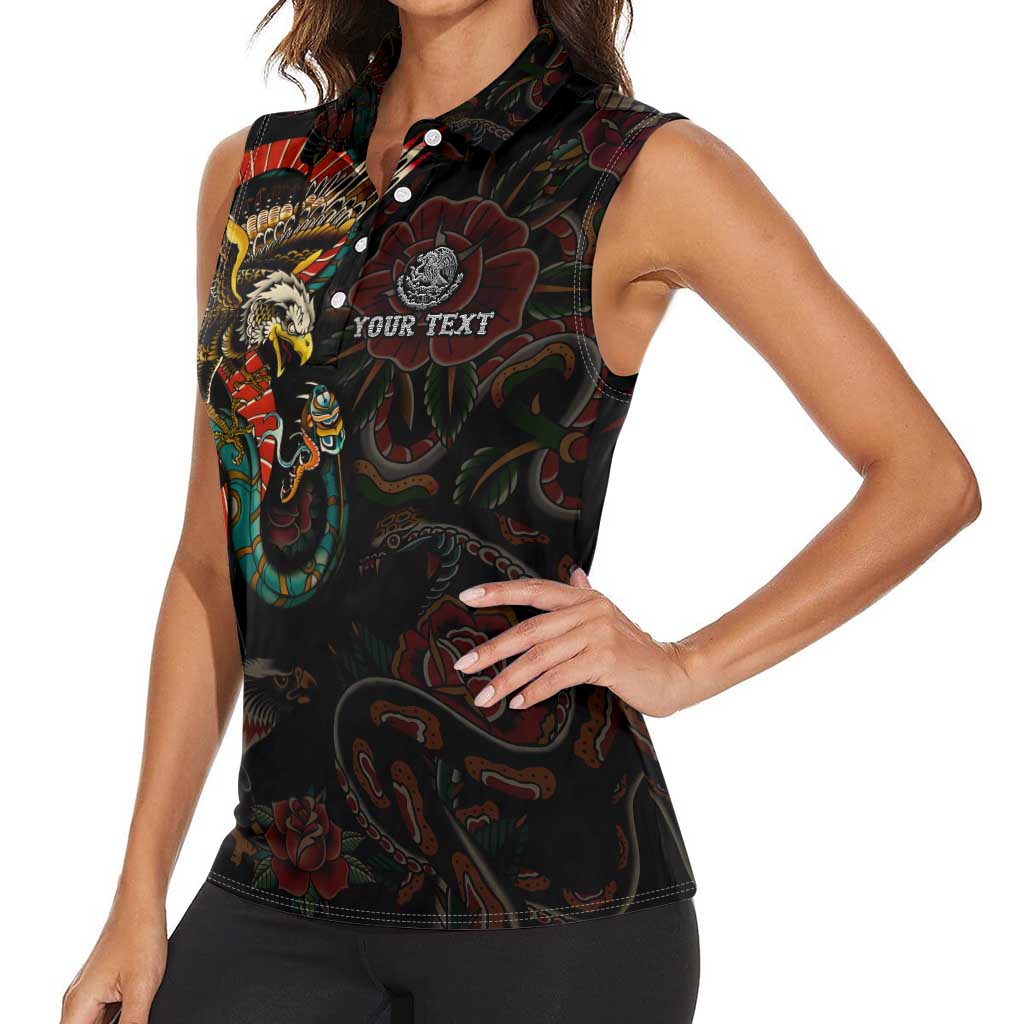 Mexico Sugar Skull Women Sleeveless Polo Shirt Tattoo Art Mexican Flag