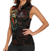 Mexico Sugar Skull Women Sleeveless Polo Shirt Tattoo Art Mexican Flag