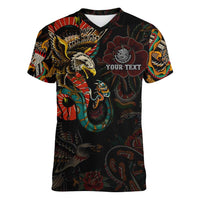 Mexico Sugar Skull Women V-Neck T-Shirt Tattoo Art Mexican Flag