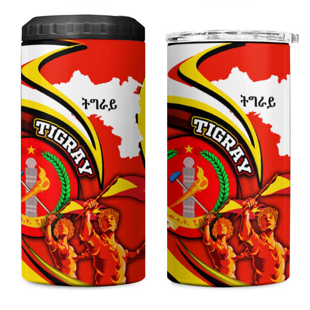 Ethiopia Tigray Revolution 4 in 1 Can Cooler Tumbler Emblem Freedom Fighters and Flag