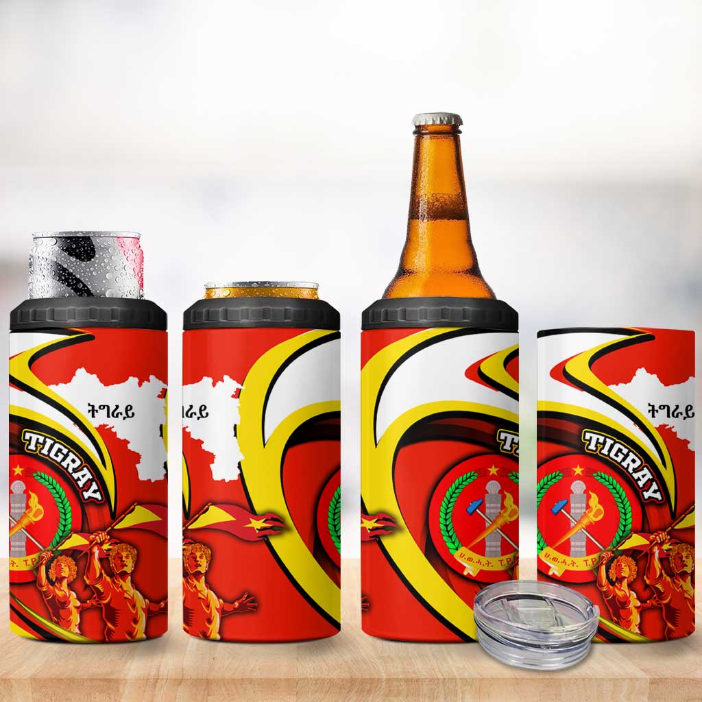 Ethiopia Tigray Revolution 4 in 1 Can Cooler Tumbler Emblem Freedom Fighters and Flag