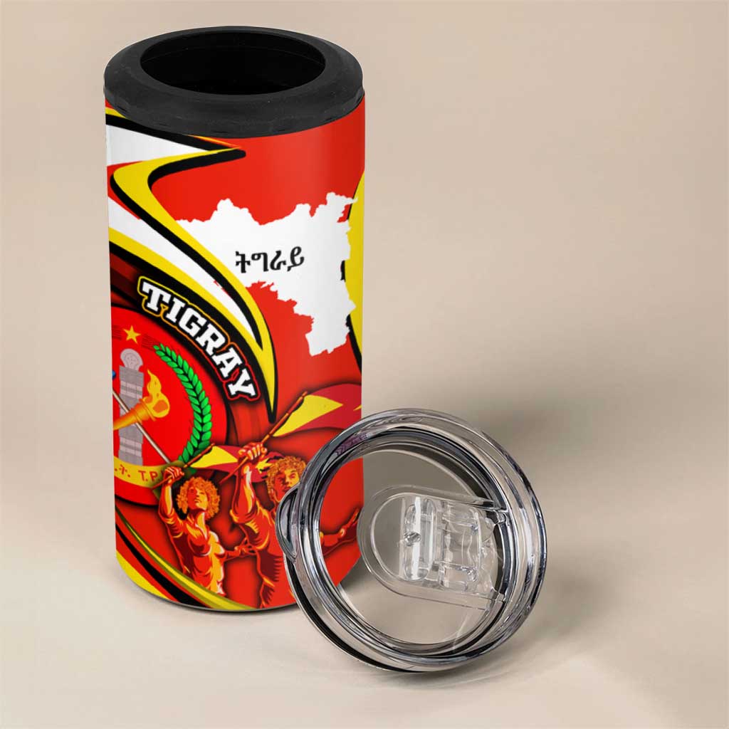 Ethiopia Tigray Revolution 4 in 1 Can Cooler Tumbler Emblem Freedom Fighters and Flag
