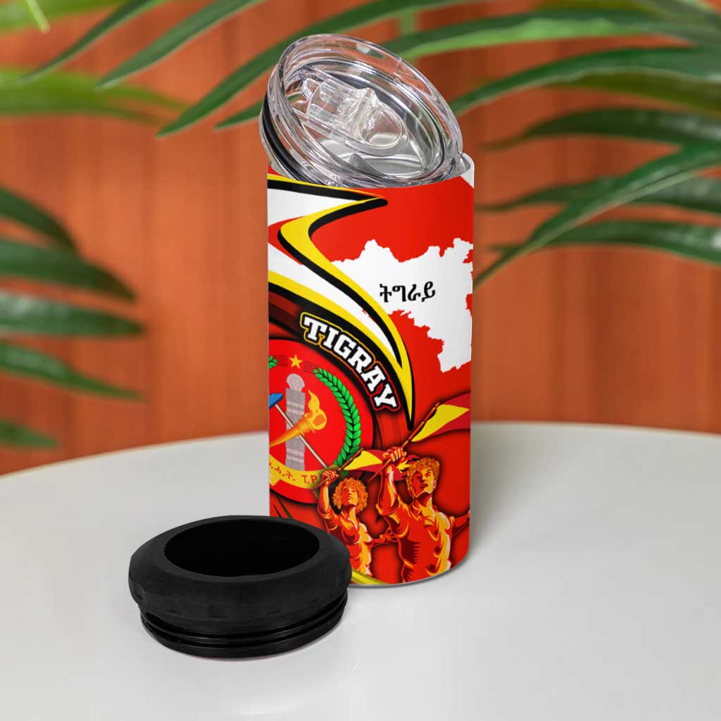 Ethiopia Tigray Revolution 4 in 1 Can Cooler Tumbler Emblem Freedom Fighters and Flag