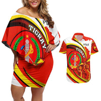 Ethiopia Tigray Revolution Couples Matching Off Shoulder Short Dress and Hawaiian Shirt Emblem Freedom Fighters and Flag