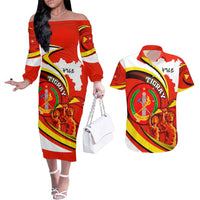 Ethiopia Tigray Revolution Couples Matching Off The Shoulder Long Sleeve Dress and Hawaiian Shirt Emblem Freedom Fighters and Flag