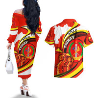 Ethiopia Tigray Revolution Couples Matching Off The Shoulder Long Sleeve Dress and Hawaiian Shirt Emblem Freedom Fighters and Flag