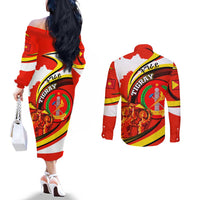 Ethiopia Tigray Revolution Couples Matching Off The Shoulder Long Sleeve Dress and Long Sleeve Button Shirt Emblem Freedom Fighters and Flag