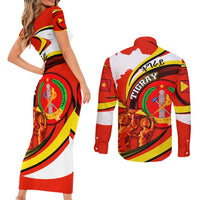 Ethiopia Tigray Revolution Couples Matching Short Sleeve Bodycon Dress and Long Sleeve Button Shirt Emblem Freedom Fighters and Flag