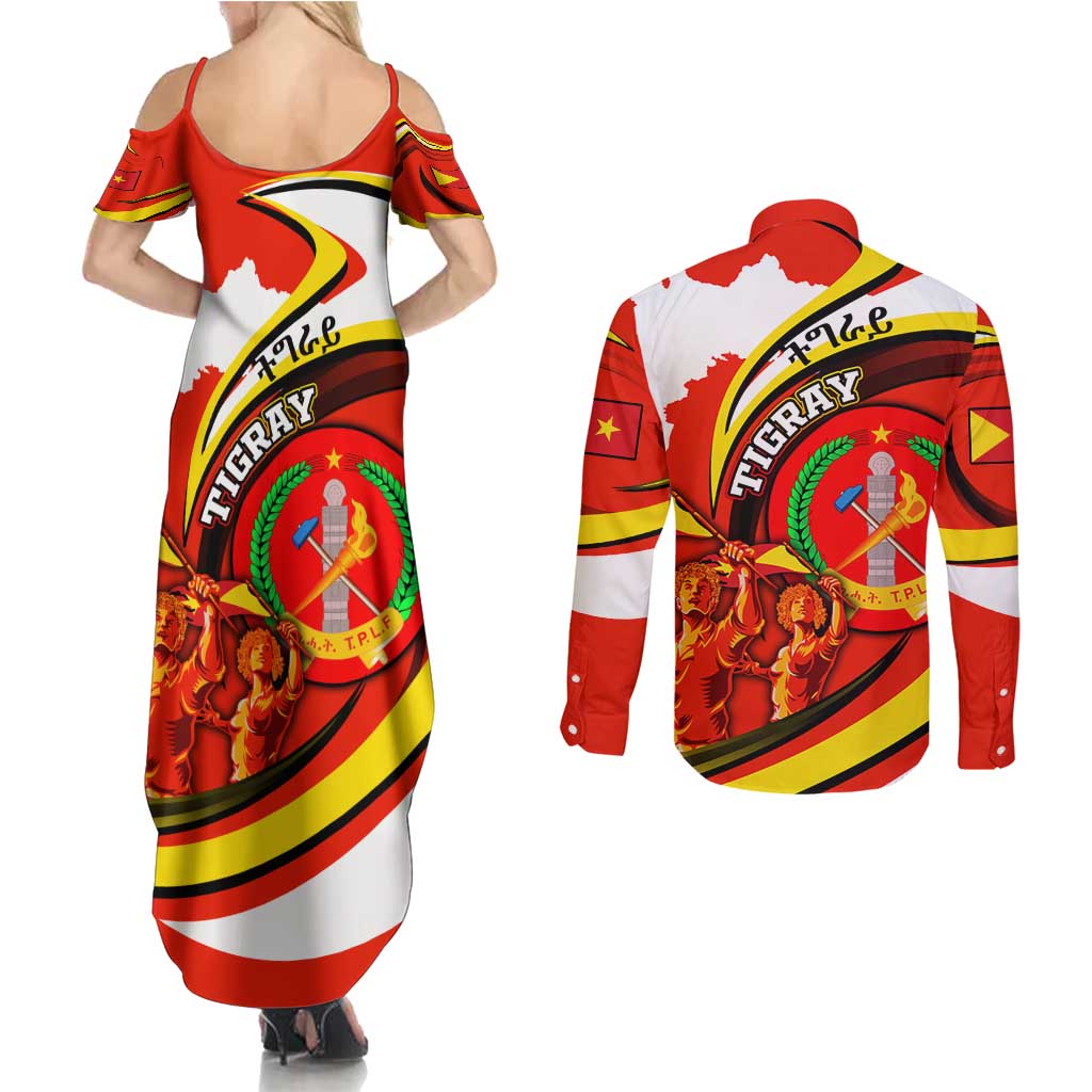 Ethiopia Tigray Revolution Couples Matching Summer Maxi Dress and Long Sleeve Button Shirt Emblem Freedom Fighters and Flag