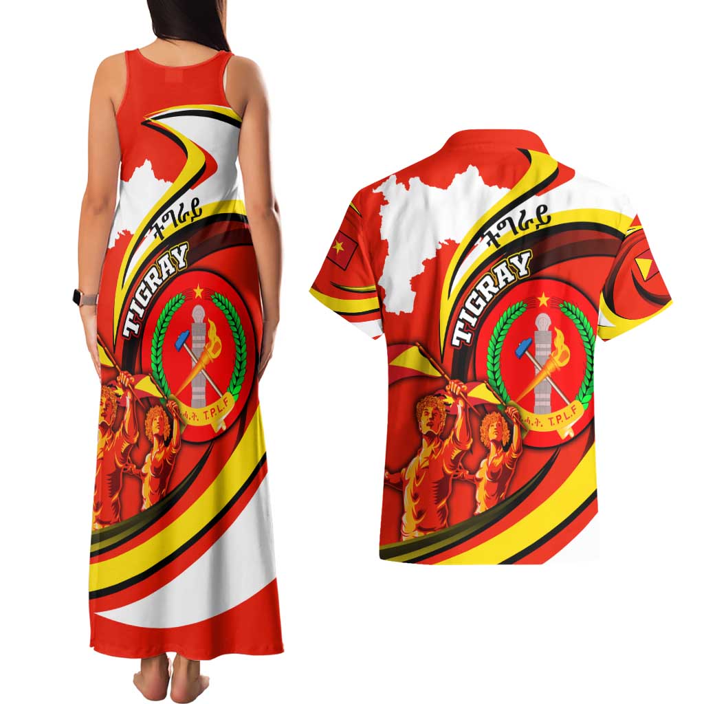 Ethiopia Tigray Revolution Couples Matching Tank Maxi Dress and Hawaiian Shirt Emblem Freedom Fighters and Flag