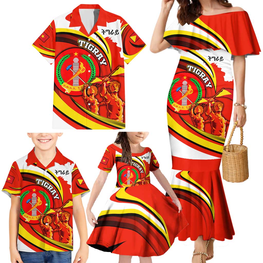 Ethiopia Tigray Revolution Family Matching Mermaid Dress and Hawaiian Shirt Emblem Freedom Fighters and Flag