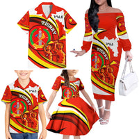 Ethiopia Tigray Revolution Family Matching Off The Shoulder Long Sleeve Dress and Hawaiian Shirt Emblem Freedom Fighters and Flag