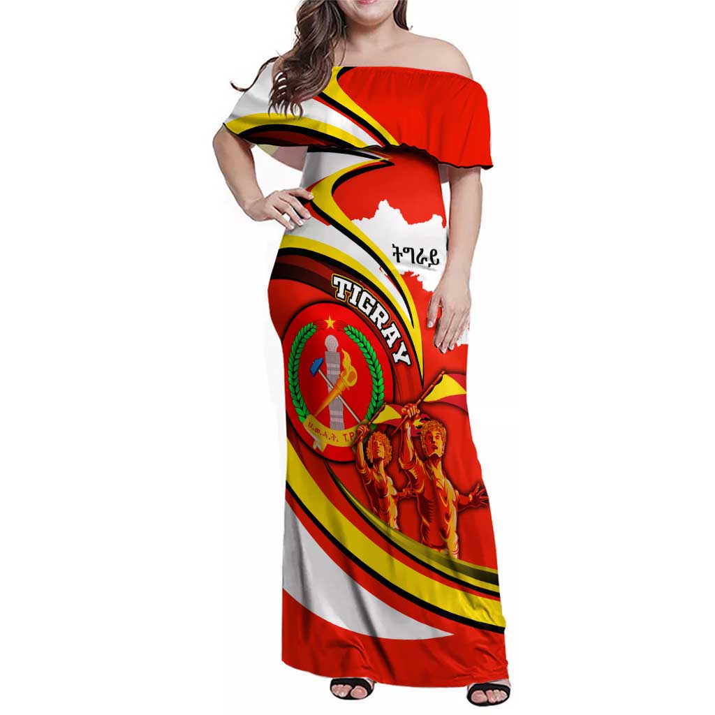 Ethiopia Tigray Revolution Family Matching Off Shoulder Maxi Dress and Hawaiian Shirt Emblem Freedom Fighters and Flag