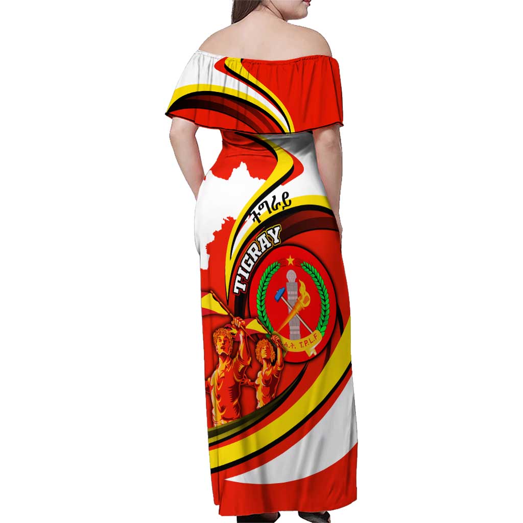 Ethiopia Tigray Revolution Family Matching Off Shoulder Maxi Dress and Hawaiian Shirt Emblem Freedom Fighters and Flag