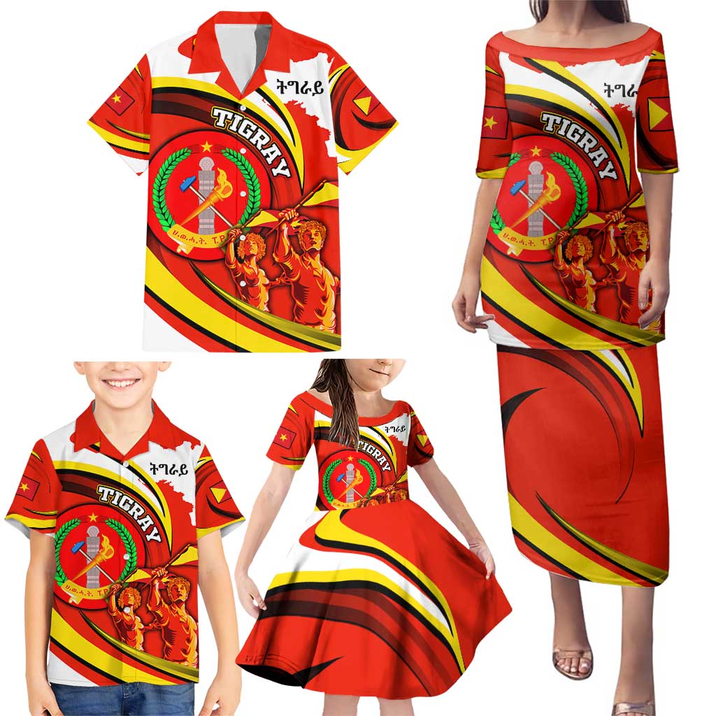 Ethiopia Tigray Revolution Family Matching Puletasi and Hawaiian Shirt Emblem Freedom Fighters and Flag