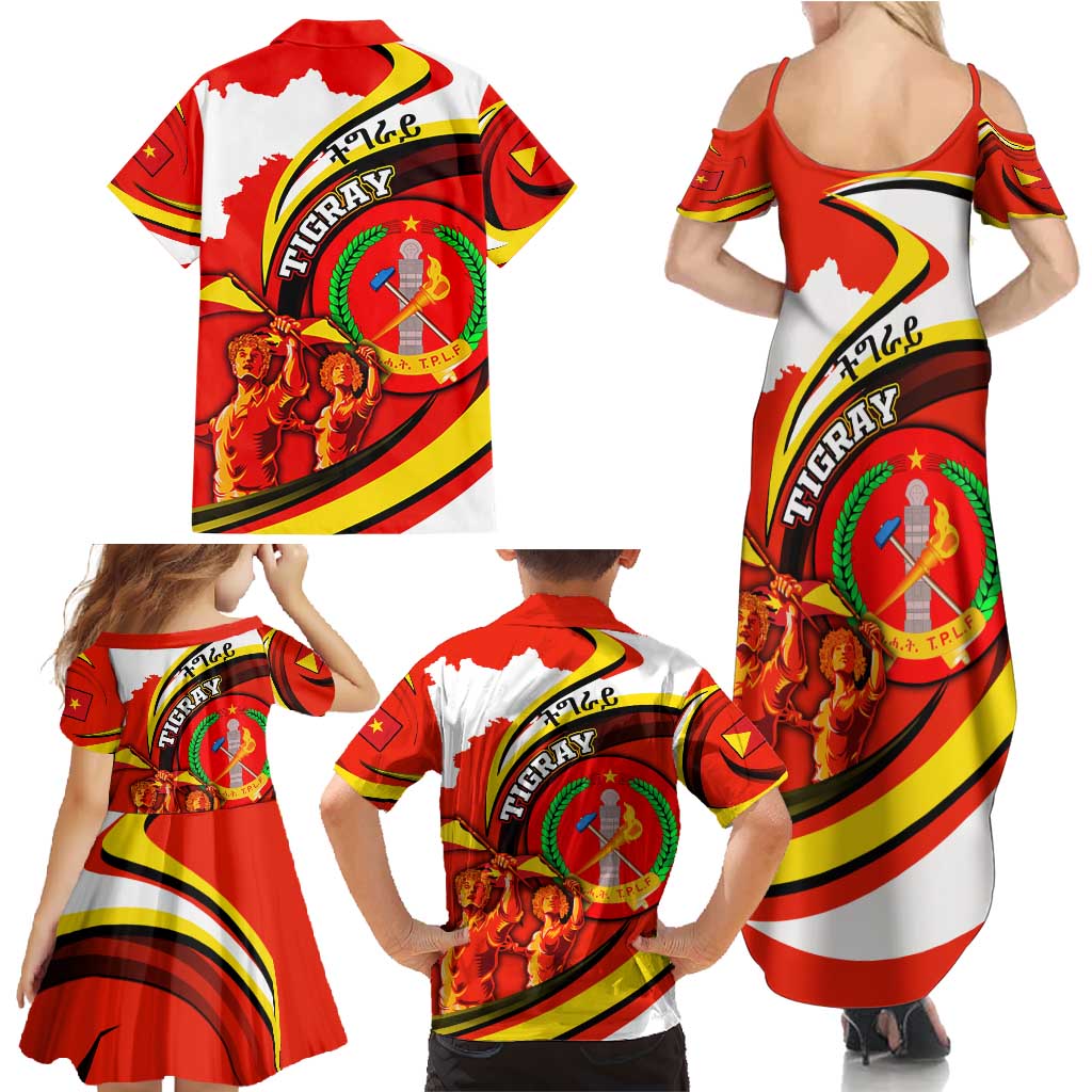 Ethiopia Tigray Revolution Family Matching Summer Maxi Dress and Hawaiian Shirt Emblem Freedom Fighters and Flag