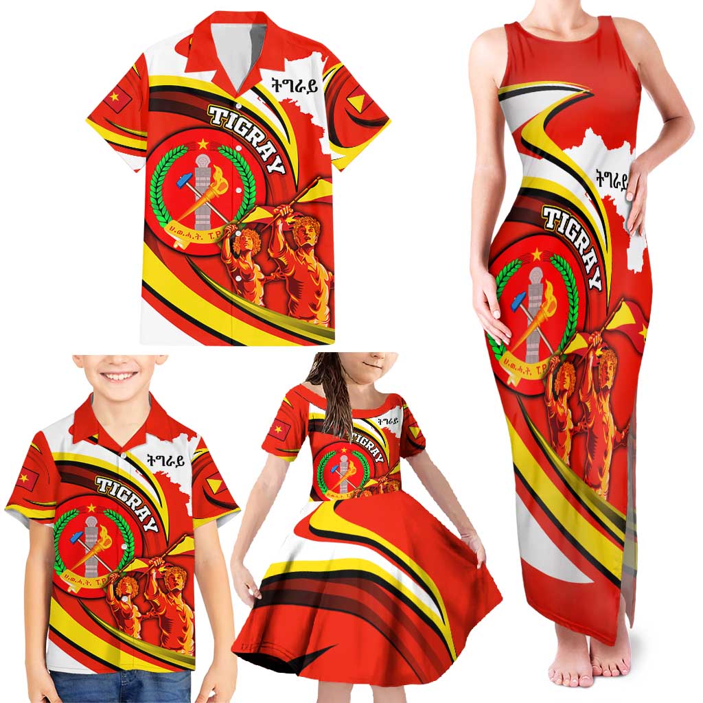 Ethiopia Tigray Revolution Family Matching Tank Maxi Dress and Hawaiian Shirt Emblem Freedom Fighters and Flag