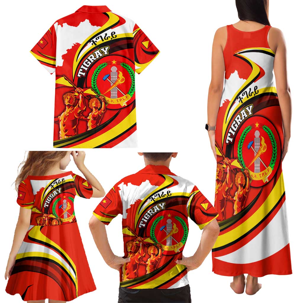 Ethiopia Tigray Revolution Family Matching Tank Maxi Dress and Hawaiian Shirt Emblem Freedom Fighters and Flag