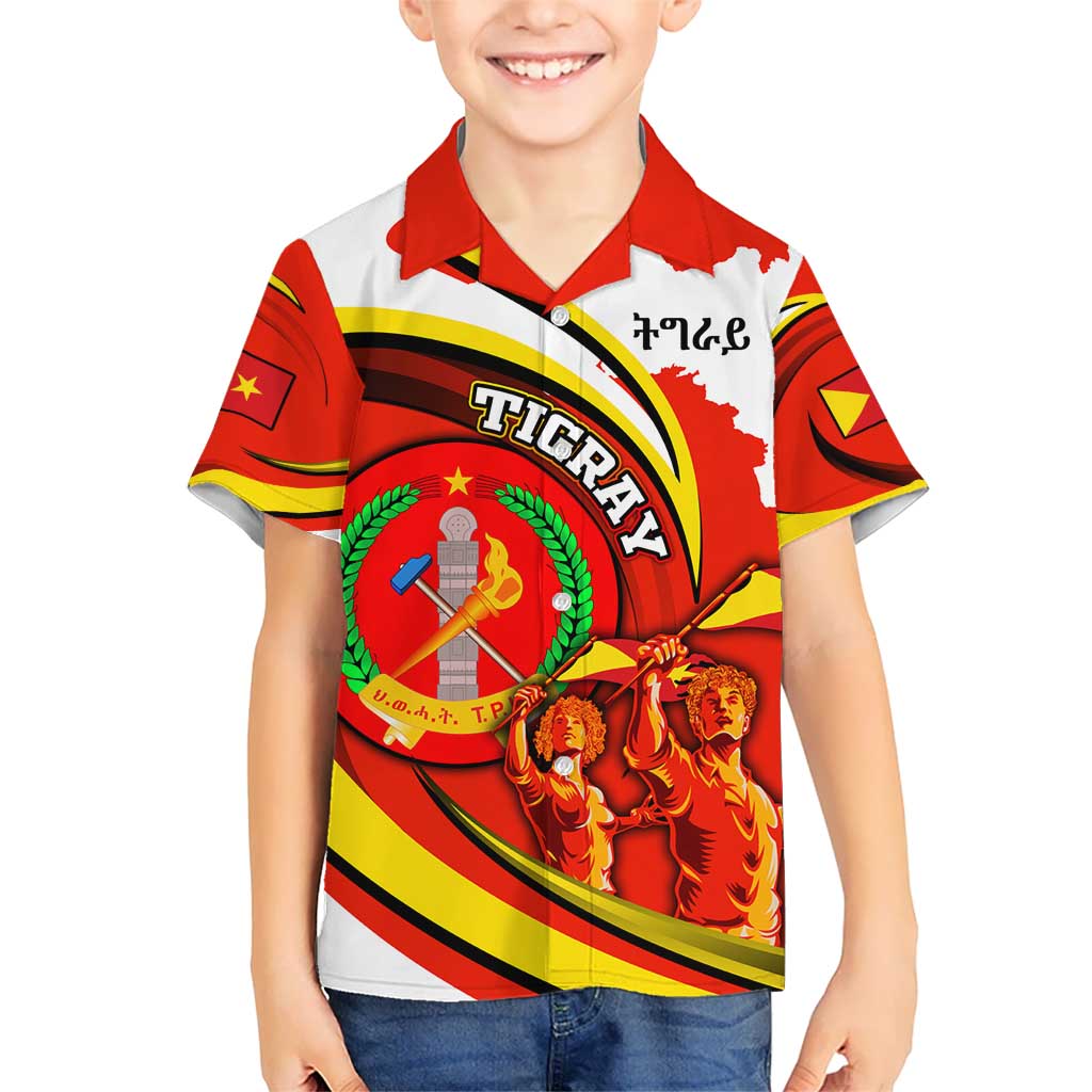 Ethiopia Tigray Revolution Kid Hawaiian Shirt Emblem Freedom Fighters and Flag