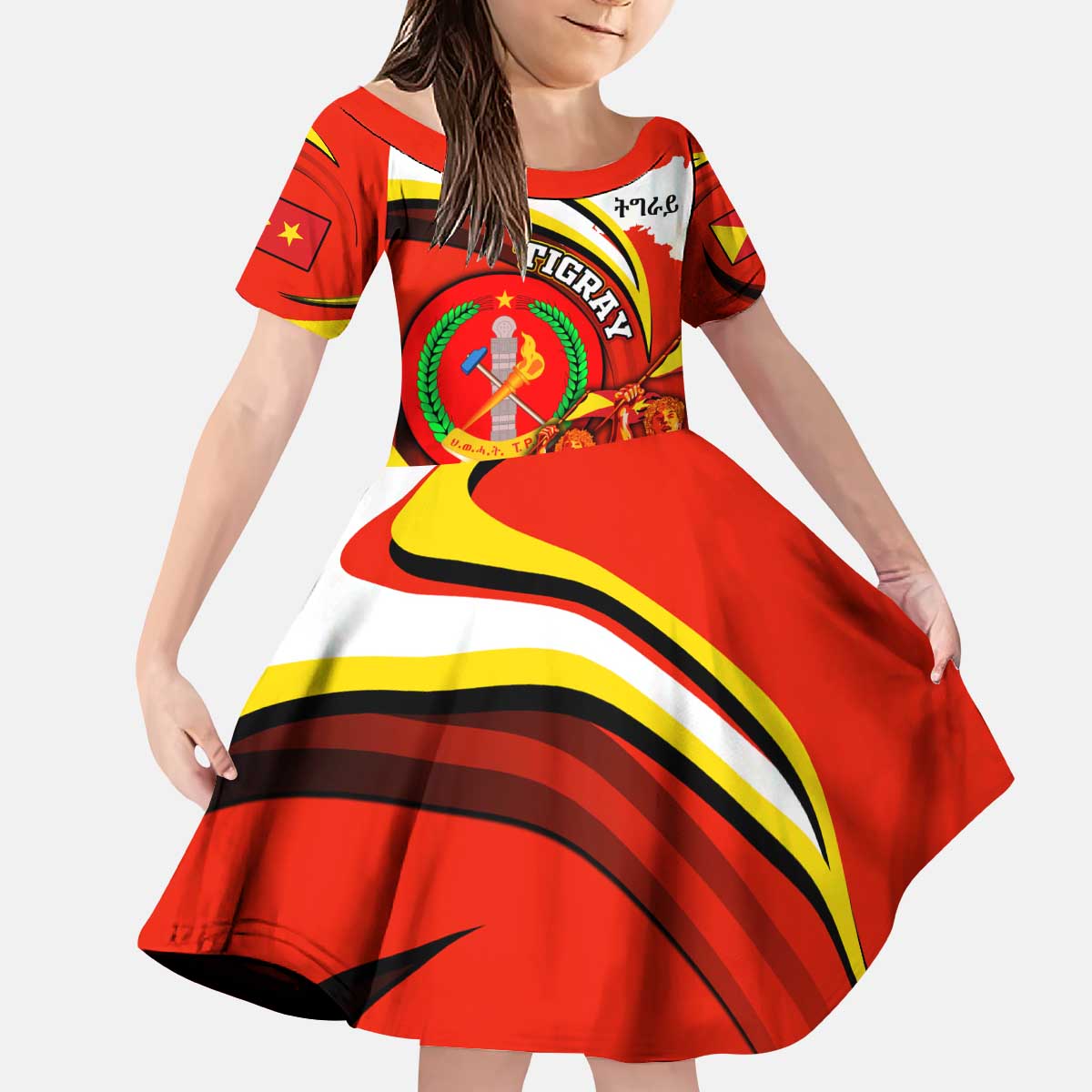 Ethiopia Tigray Revolution Kid Short Sleeve Dress Emblem Freedom Fighters and Flag