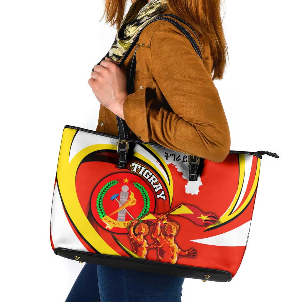 Ethiopia Tigray Revolution Leather Tote Bag Emblem Freedom Fighters and Flag